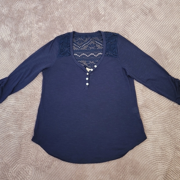 Neon Soul Navy Blue V-Neck 3/4 Sleeve Embellished Blouse Medium - Picture 6 of 12
